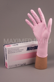 Перчатки нитриловые текстур. н/о н/с размер M (50 пар) NitriMax, розовые