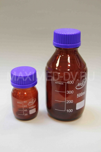 Банка для реактивов из темного стекла с навинчивающейся пластмассовой ...