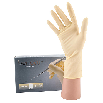 Перчатки латексные двойной хлоринации размер XL 50пар Benovy.