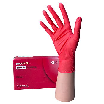 Перчатки нитриловые размер XS 50пар MediOk GARNET красные