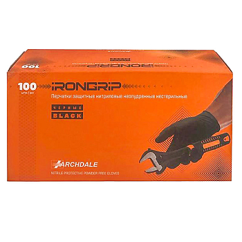 Перчатки нитриловые защитные IRONGRIP текстурированные черные 50пар р-р XL
