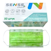 Маска 3-х слойная 50шт зеленая/коробка SENSE