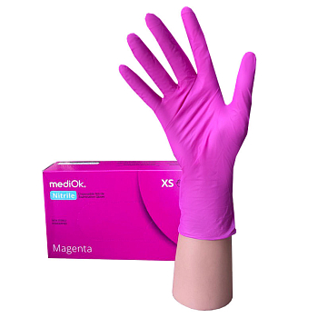 Перчатки нитриловые размер XS 50пар MediOk MAGENTA розовый