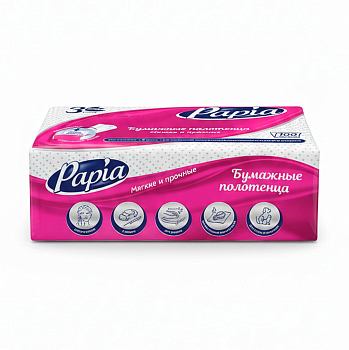 Полотенце бумажные 3-х слойные Papia 100шт в мягкой упаковке