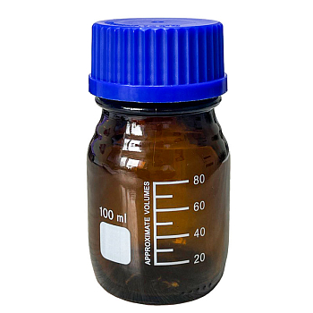 Банка для реактивов из темного стекла с навинчивающейся пластмассовой крышкой БВ-100-40-ОС 