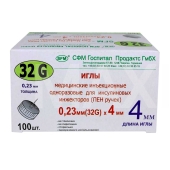 Игла для шприц-ручек 32G 0,23х4мм 100шт/уп