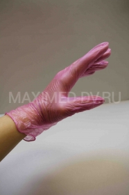 Перчатки виниловые размер М, розовые