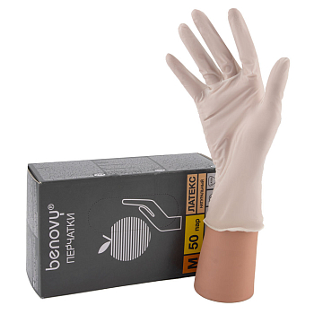 Перчатки нитриловые размер L 50пар Benovy белые
