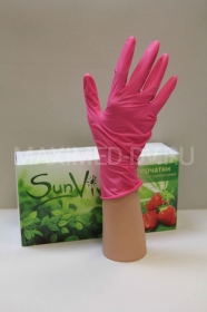 Перчатки нитриловые текстур. н/о н/с размер M (100 пар) SunVIV, розовые